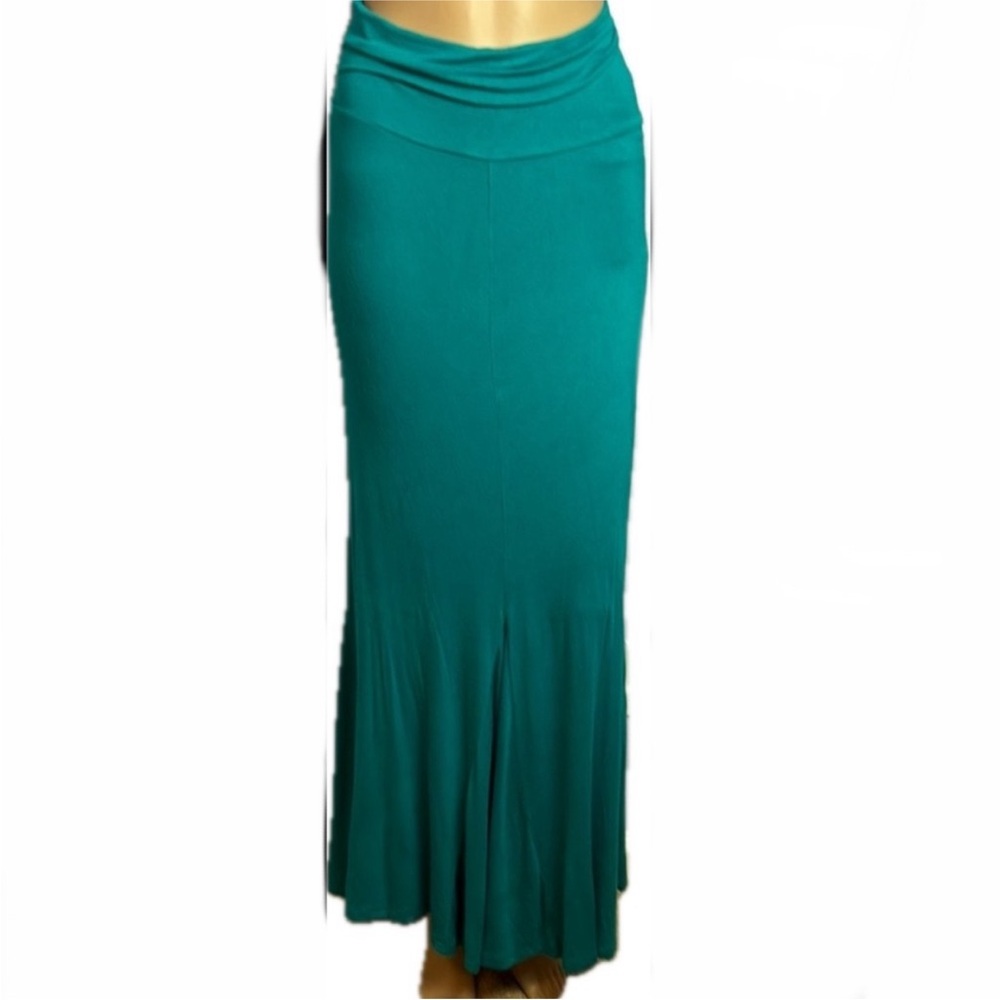 Elegant Teal Maxi Dress - Skirt turndown waist band bodice dress